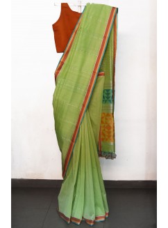 Parrot green, Handwoven Organic Cotton, Textured Weave , Jacquard, Work Wear, Saree 